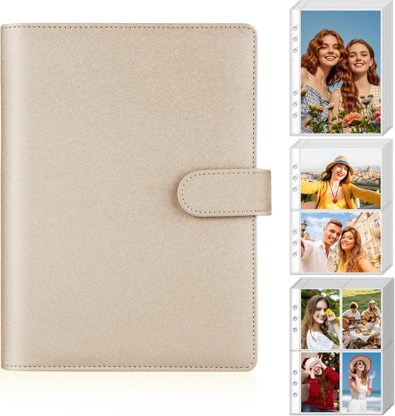 Antner A5 Kpop Photocard Binder 6-Ring Card Collector Album with 40 Pack Card Sleeves, PU Leather Photocard Holder Book with Multi-Size Photo Protectors for Organizing Trading Cards, Glitter Gold - Image 1